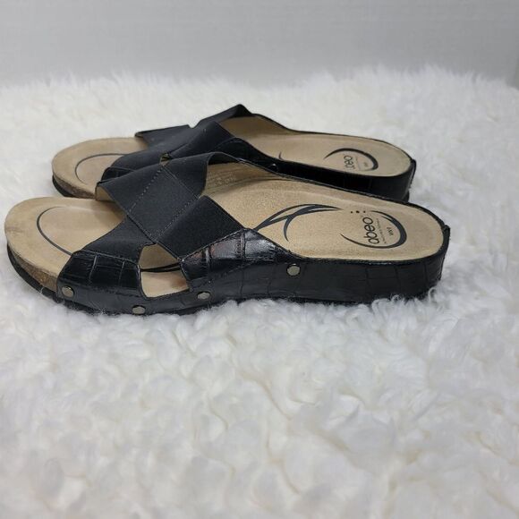 Abeo BIO System Sandals Womens Size 9 Footbed Coronado Croc Embossed Black - Picture 2 of 10
